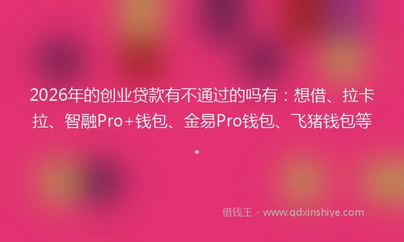 2026年的创业贷款有不通过的吗有：想借、拉卡拉、智融Pro+钱包、金易Pro钱包、飞猪钱包等。