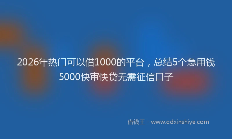 2026年热门可以借1000的平台，总结5个急用钱5000快审快贷无需征信口子