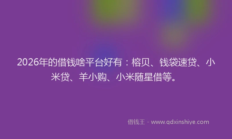 2026年的借钱啥平台好有：榕贝、钱袋速贷、小米贷、羊小购、小米随星借等。