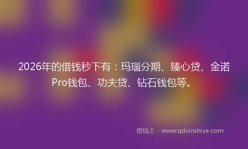 2026年的借钱秒下有：玛瑙分期、臻心贷、金诺Pro钱包、功夫贷、钻石钱包等。
