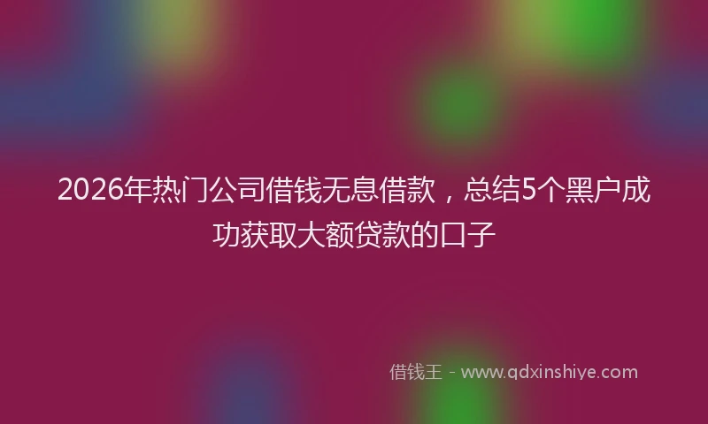2026年热门公司借钱无息借款，总结5个黑户成功获取大额贷款的口子