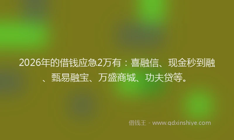 2026年的借钱应急2万有：喜融信、现金秒到融、甄易融宝、万盛商城、功夫贷等。