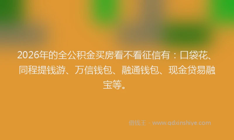 2026年的全公积金买房看不看征信有：口袋花、同程提钱游、万信钱包、融通钱包、现金贷易融宝等。