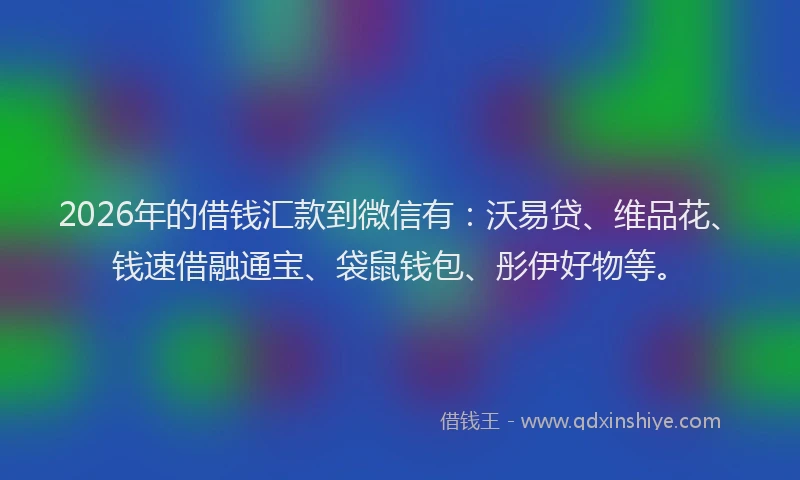 2026年的借钱汇款到微信有：沃易贷、维品花、钱速借融通宝、袋鼠钱包、彤伊好物等。