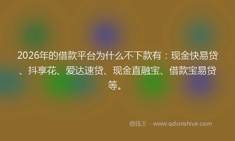 2026年的借款平台为什么不下款有：现金快易贷、抖享花、爱达速贷、现金直融宝、借款宝易贷等。