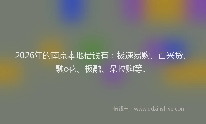 2026年的南京本地借钱有：极速易购、百兴贷、融e花、极融、朵拉购等。