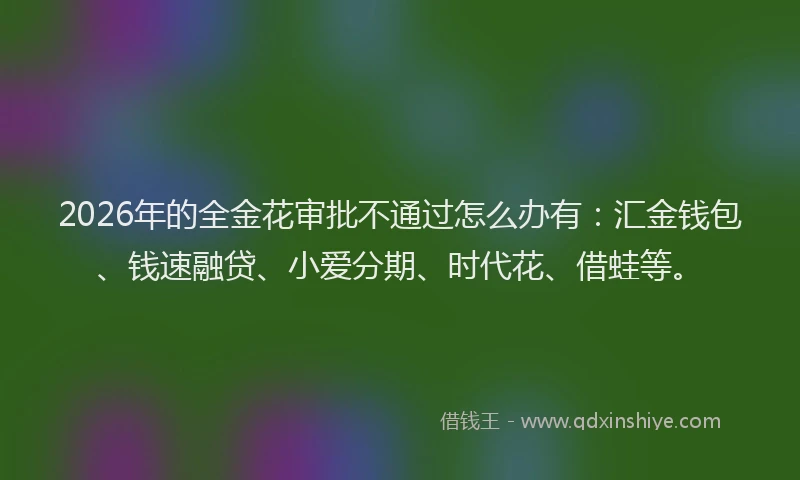 2026年的全金花审批不通过怎么办有：汇金钱包、钱速融贷、小爱分期、时代花、借蛙等。