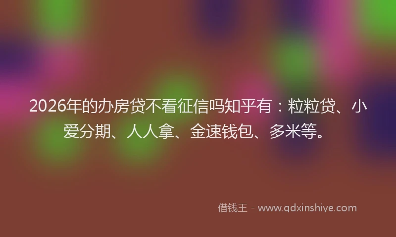 2026年的办房贷不看征信吗知乎有：粒粒贷、小爱分期、人人拿、金速钱包、多米等。