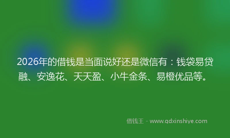 2026年的借钱是当面说好还是微信有：钱袋易贷融、安逸花、天天盈、小牛金条、易橙优品等。