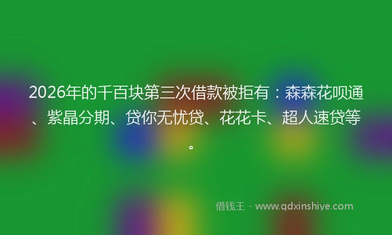 2026年的千百块第三次借款被拒有：森森花呗通、紫晶分期、贷你无忧贷、花花卡、超人速贷等。