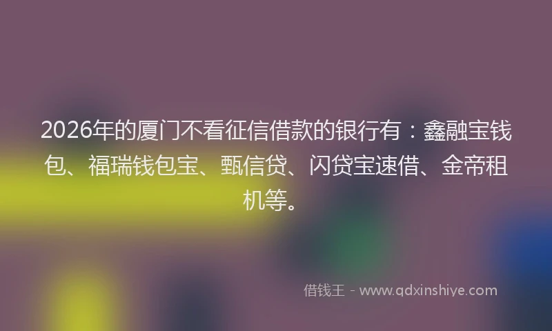 2026年的厦门不看征信借款的银行有：鑫融宝钱包、福瑞钱包宝、甄信贷、闪贷宝速借、金帝租机等。