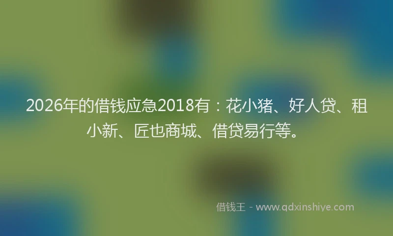 2026年的借钱应急2018有：花小猪、好人贷、租小新、匠也商城、借贷易行等。