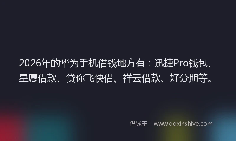 2026年的华为手机借钱地方有：迅捷Pro钱包、星愿借款、贷你飞快借、祥云借款、好分期等。