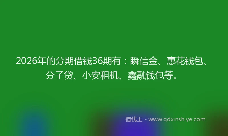2026年的分期借钱36期有：瞬信金、惠花钱包、分子贷、小安租机、鑫融钱包等。