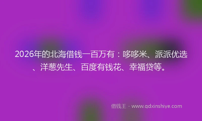2026年的北海借钱一百万有：哆哆米、派派优选、洋葱先生、百度有钱花、幸福贷等。