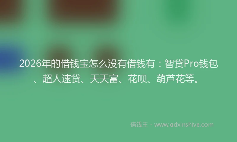 2026年的借钱宝怎么没有借钱有：智贷Pro钱包、超人速贷、天天富、花呗、葫芦花等。