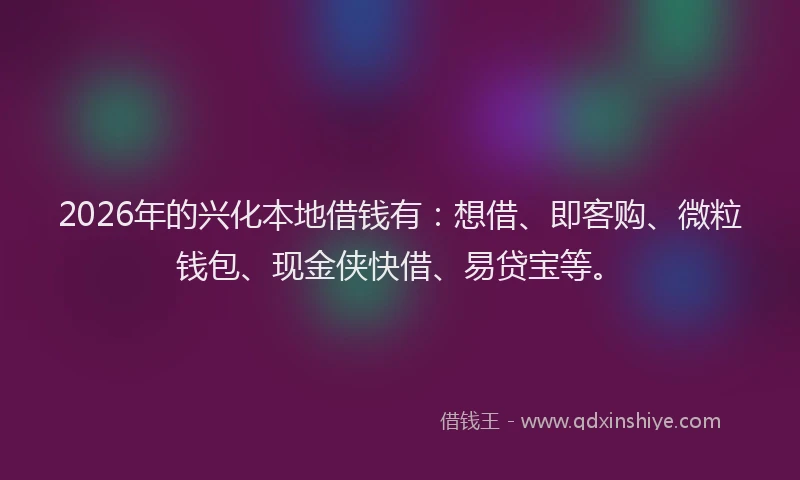 2026年的兴化本地借钱有：想借、即客购、微粒钱包、现金侠快借、易贷宝等。