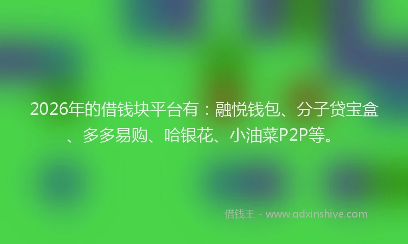 2026年的借钱块平台有：融悦钱包、分子贷宝盒、多多易购、哈银花、小油菜P2P等。