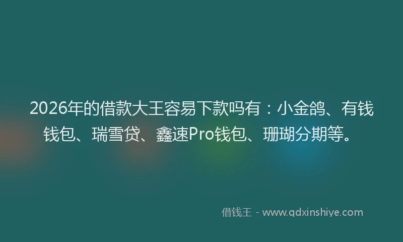 2026年的借款大王容易下款吗有：小金鸽、有钱钱包、瑞雪贷、鑫速Pro钱包、珊瑚分期等。