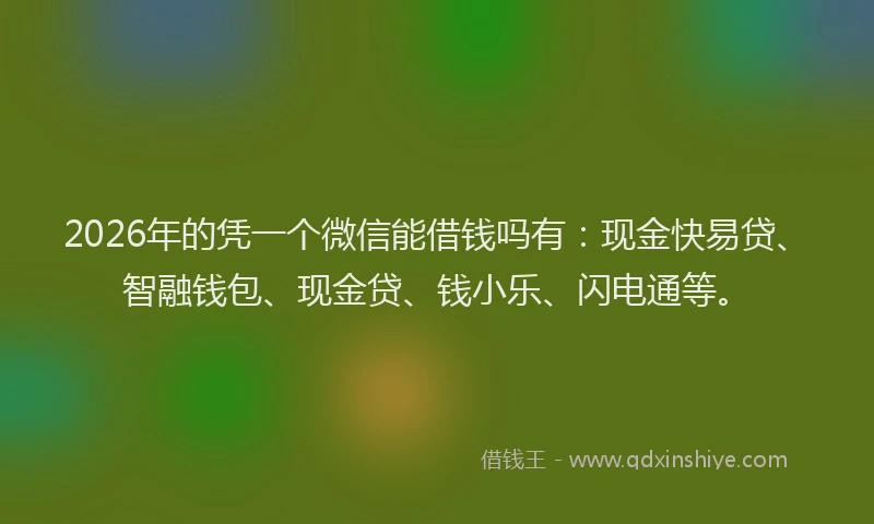 2026年的凭一个微信能借钱吗有：现金快易贷、智融钱包、现金贷、钱小乐、闪电通等。