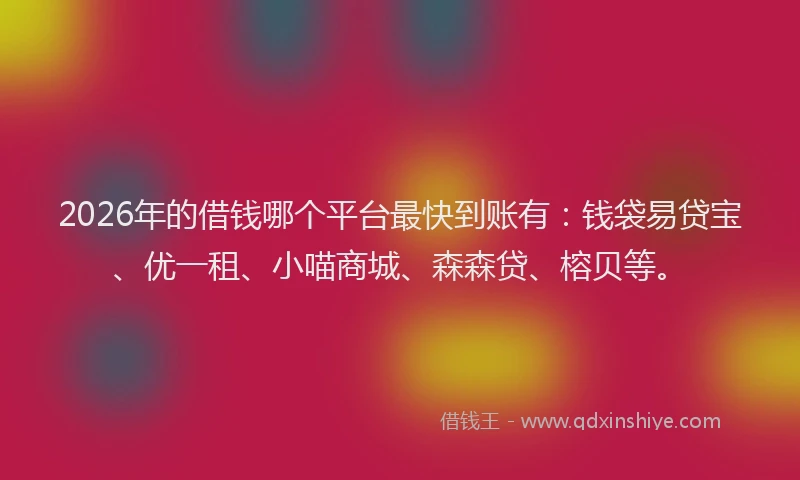 2026年的借钱哪个平台最快到账有：钱袋易贷宝、优一租、小喵商城、森森贷、榕贝等。