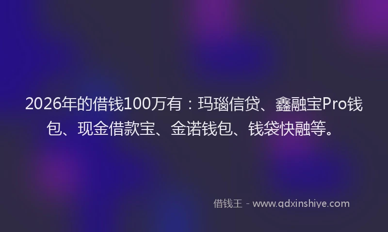 2026年的借钱100万有：玛瑙信贷、鑫融宝Pro钱包、现金借款宝、金诺钱包、钱袋快融等。