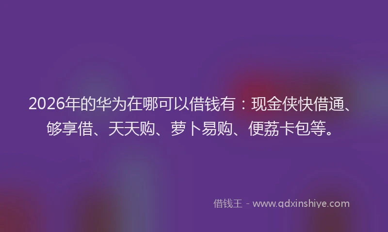 2026年的华为在哪可以借钱有：现金侠快借通、够享借、天天购、萝卜易购、便荔卡包等。