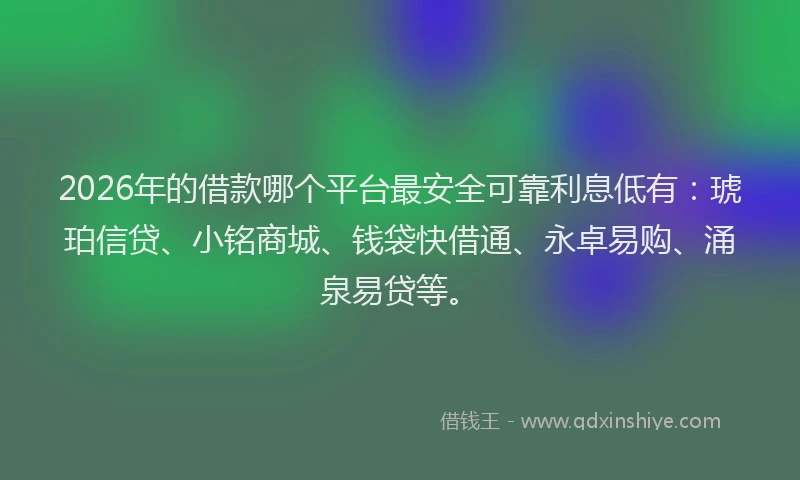 2026年的借款哪个平台最安全可靠利息低有：琥珀信贷、小铭商城、钱袋快借通、永卓易购、涌泉易贷等。