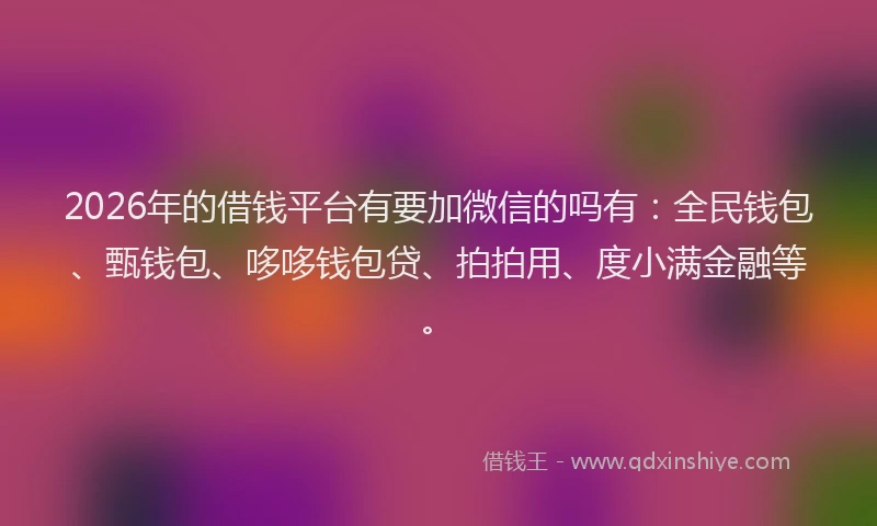 2026年的借钱平台有要加微信的吗有：全民钱包、甄钱包、哆哆钱包贷、拍拍用、度小满金融等。