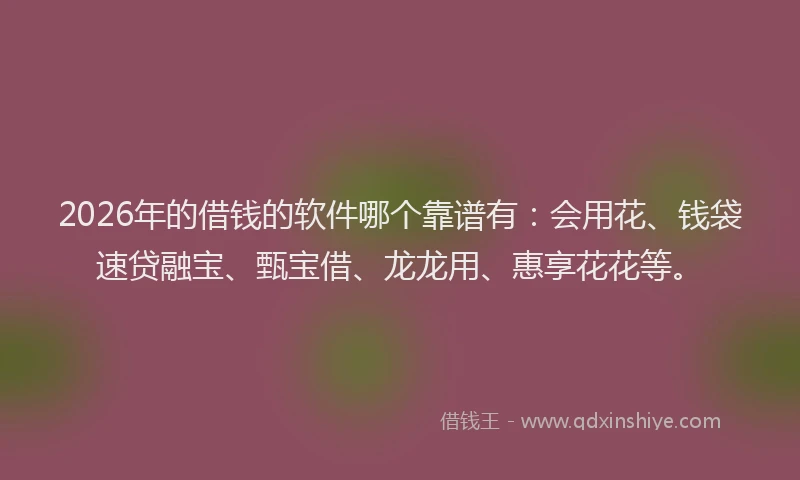 2026年的借钱的软件哪个靠谱有：会用花、钱袋速贷融宝、甄宝借、龙龙用、惠享花花等。