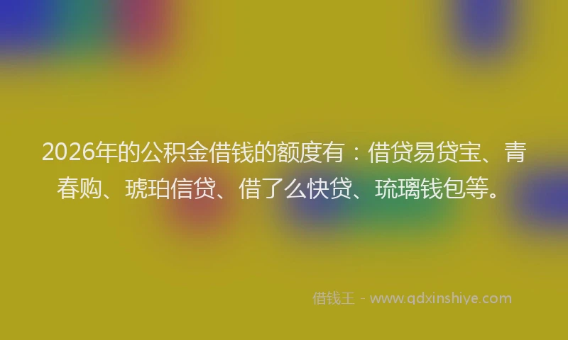 2026年的公积金借钱的额度有：借贷易贷宝、青春购、琥珀信贷、借了么快贷、琉璃钱包等。