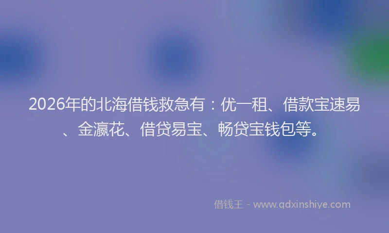 2026年的北海借钱救急有：优一租、借款宝速易、金瀛花、借贷易宝、畅贷宝钱包等。
