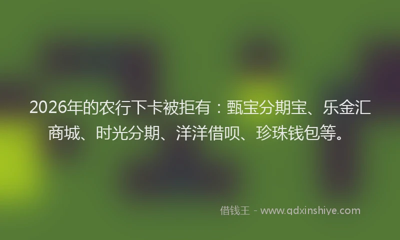 2026年的农行下卡被拒有：甄宝分期宝、乐金汇商城、时光分期、洋洋借呗、珍珠钱包等。