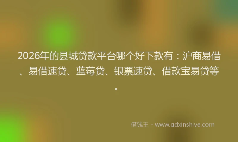 2026年的县城贷款平台哪个好下款有：沪商易借、易借速贷、蓝莓贷、银票速贷、借款宝易贷等。