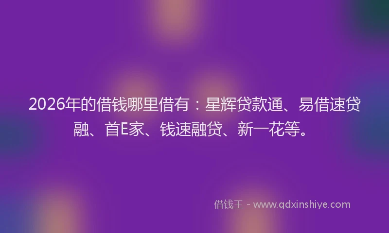 2026年的借钱哪里借有：星辉贷款通、易借速贷融、首E家、钱速融贷、新一花等。