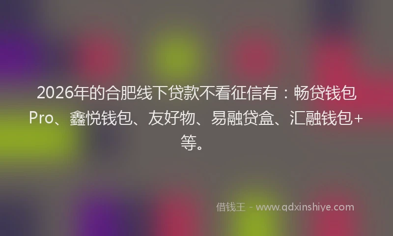 2026年的合肥线下贷款不看征信有：畅贷钱包Pro、鑫悦钱包、友好物、易融贷盒、汇融钱包+等。