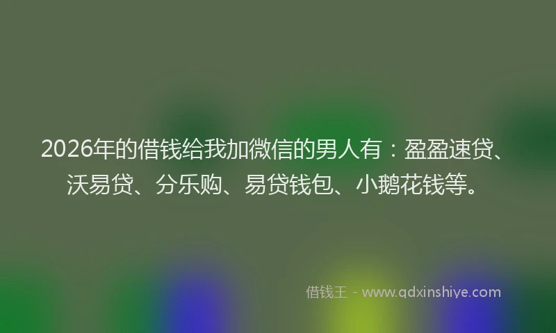 2026年的借钱给我加微信的男人有：盈盈速贷、沃易贷、分乐购、易贷钱包、小鹅花钱等。