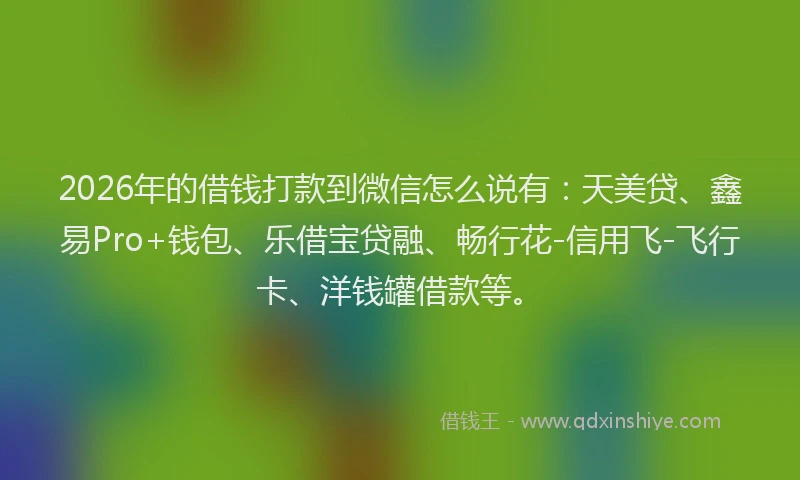 2026年的借钱打款到微信怎么说有：天美贷、鑫易Pro+钱包、乐借宝贷融、畅行花-信用飞-飞行卡、洋钱罐借款等。