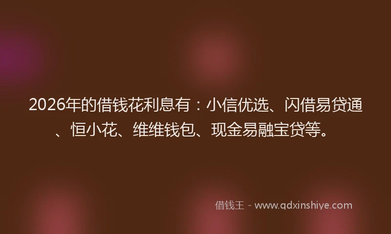 2026年的借钱花利息有：小信优选、闪借易贷通、恒小花、维维钱包、现金易融宝贷等。