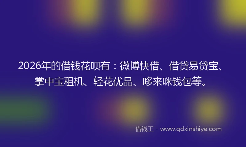 2026年的借钱花呗有：微博快借、借贷易贷宝、掌中宝租机、轻花优品、哆来咪钱包等。
