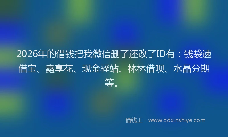 2026年的借钱把我微信删了还改了ID有：钱袋速借宝、鑫享花、现金驿站、林林借呗、水晶分期等。