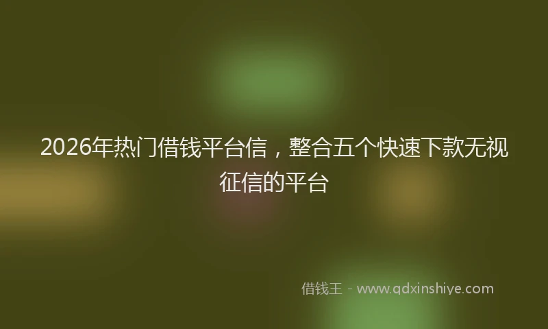 2026年热门借钱平台信，整合五个快速下款无视征信的平台