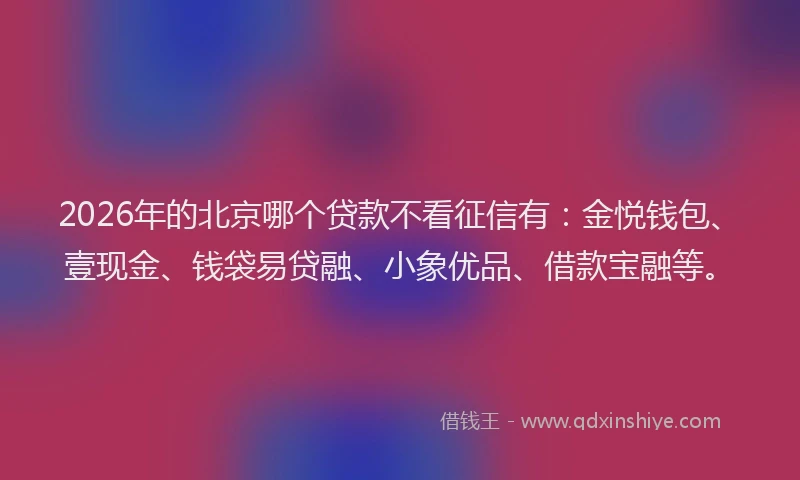 2026年的北京哪个贷款不看征信有：金悦钱包、壹现金、钱袋易贷融、小象优品、借款宝融等。