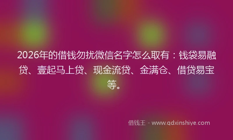 2026年的借钱勿扰微信名字怎么取有：钱袋易融贷、壹起马上贷、现金流贷、金满仓、借贷易宝等。
