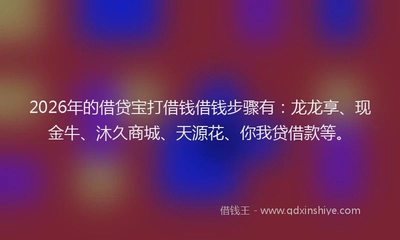 2026年的借贷宝打借钱借钱步骤有：龙龙享、现金牛、沐久商城、天源花、你我贷借款等。