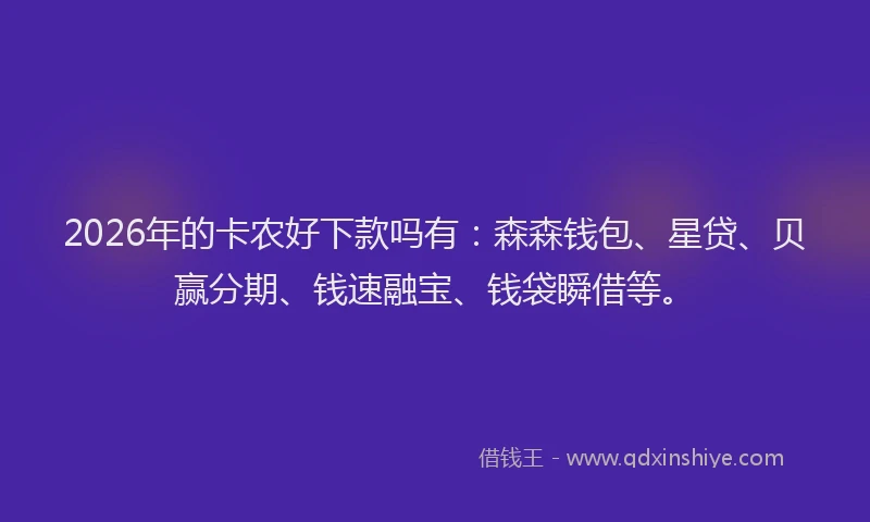 2026年的卡农好下款吗有：森森钱包、星贷、贝赢分期、钱速融宝、钱袋瞬借等。