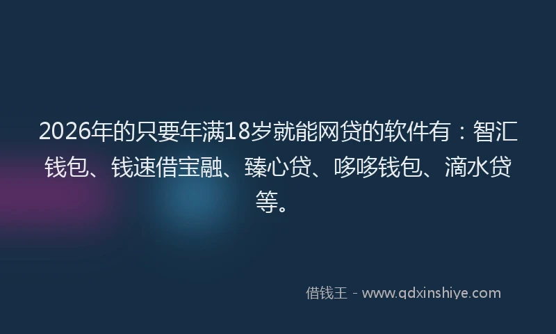 2026年的只要年满18岁就能网贷的软件有：智汇钱包、钱速借宝融、臻心贷、哆哆钱包、滴水贷等。