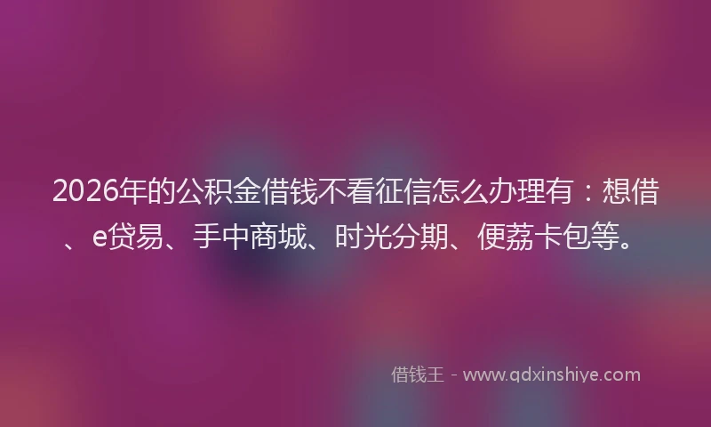 2026年的公积金借钱不看征信怎么办理有：想借、e贷易、手中商城、时光分期、便荔卡包等。