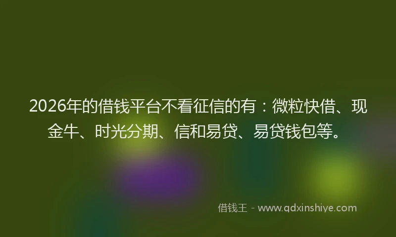 2026年的借钱平台不看征信的有：微粒快借、现金牛、时光分期、信和易贷、易贷钱包等。
