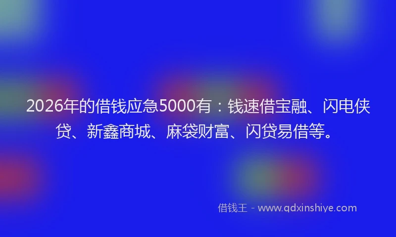 2026年的借钱应急5000有：钱速借宝融、闪电侠贷、新鑫商城、麻袋财富、闪贷易借等。
